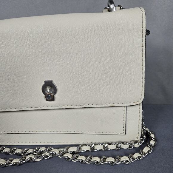 Etienne Aigner Crossbody Bag Womens White Leather Chain Strap Turnlock Flap - Picture 3 of 12
